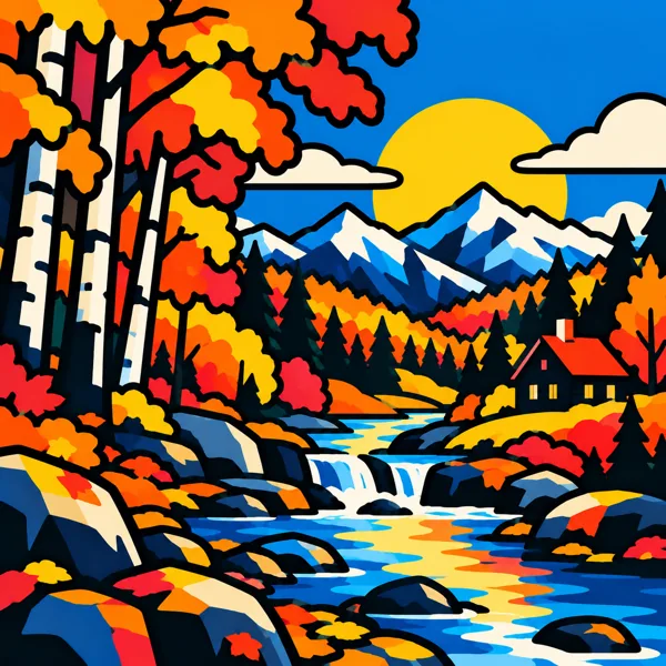 Autumn Mountain Cabin Stream design