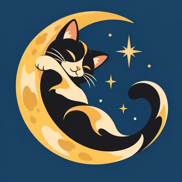 Sleeping Cat Crescent Moon design
