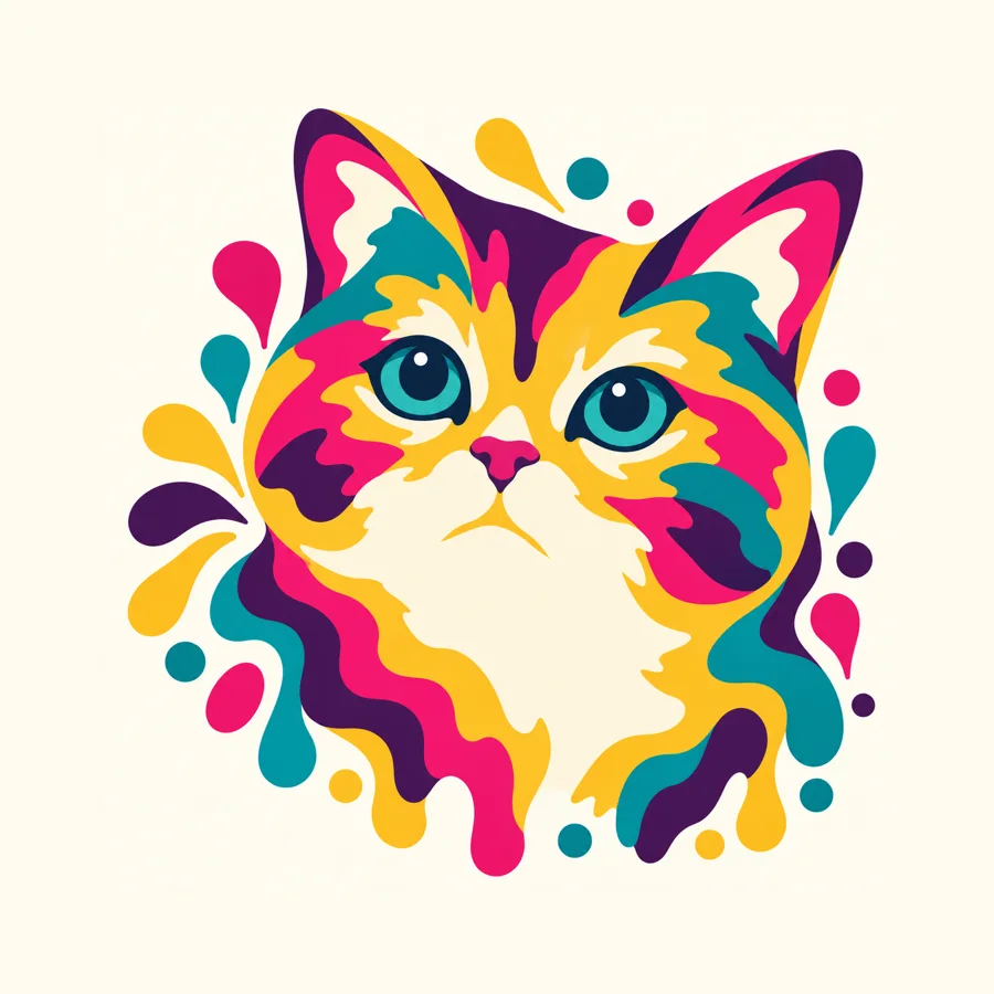 The same cat redrawn as a color splash portrait in six flat colors