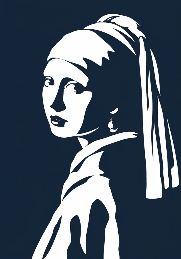 Girl with a Pearl Earring, after Vermeer, in navy and white, silhouette cutout