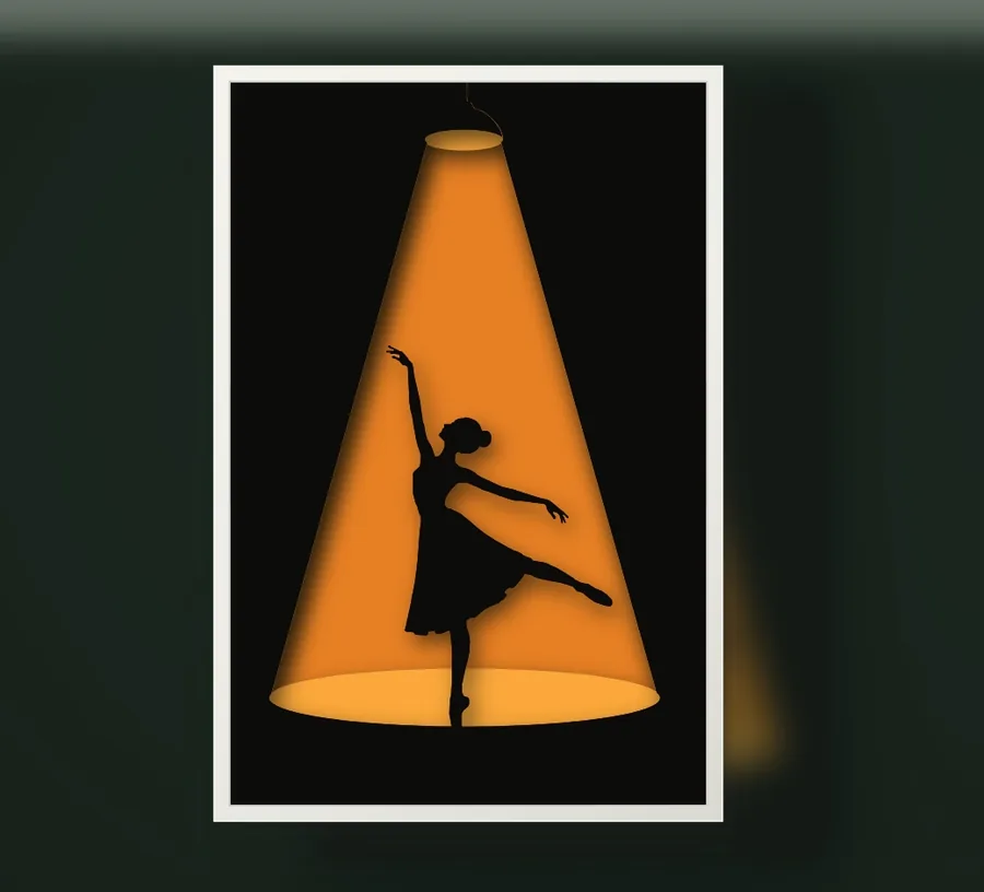 Finished ballerina silhouette layered papercut in a frame